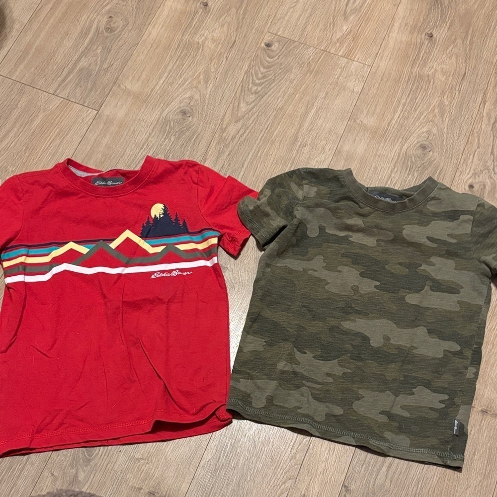 Eddie Bauer Kids Red Mountain Tee and Green Camo Shirt